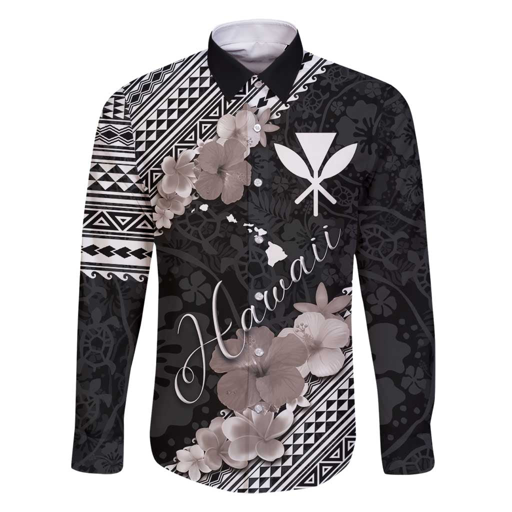 Aloha Hawaii Hibiscus and Plumeria Flowers Family Matching Mermaid Dress and Hawaiian Shirt Kanaka Maoli Tattoo Polynesian Pattern Gray Color