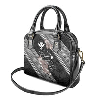 Aloha Hawaii Hibiscus and Plumeria Flowers Shoulder Handbag Kanaka Maoli Tattoo Polynesian Pattern Gray Color