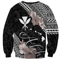 Aloha Hawaii Hibiscus and Plumeria Flowers Sweatshirt Kanaka Maoli Tattoo Polynesian Pattern Gray Color
