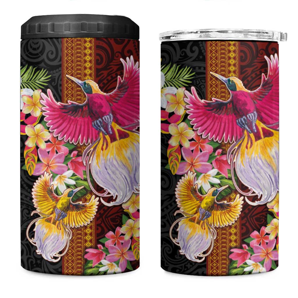 Papua New Guinea Birds and Frangipani 4 in 1 Can Cooler Tumbler Melanesian Art Tattoos - Polynesian Pride