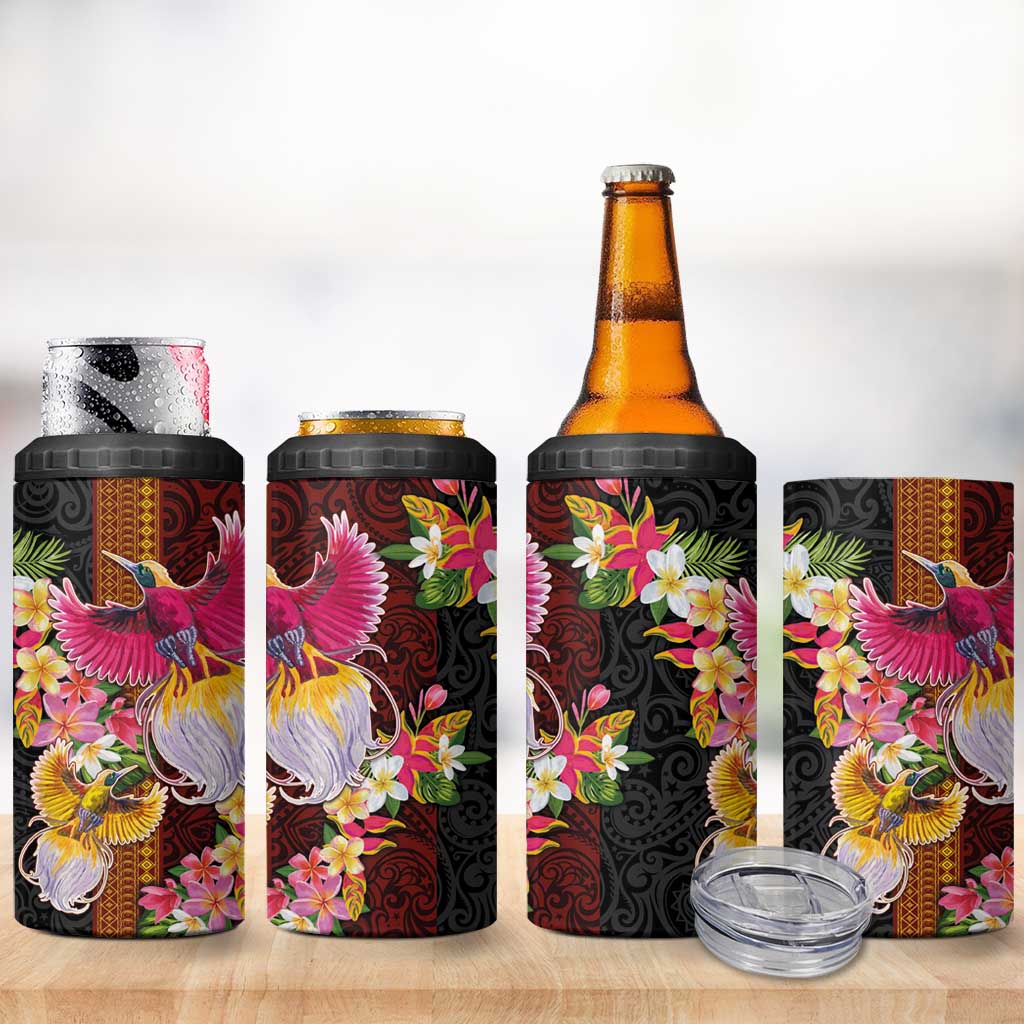 Papua New Guinea Birds and Frangipani 4 in 1 Can Cooler Tumbler Melanesian Art Tattoos - Polynesian Pride