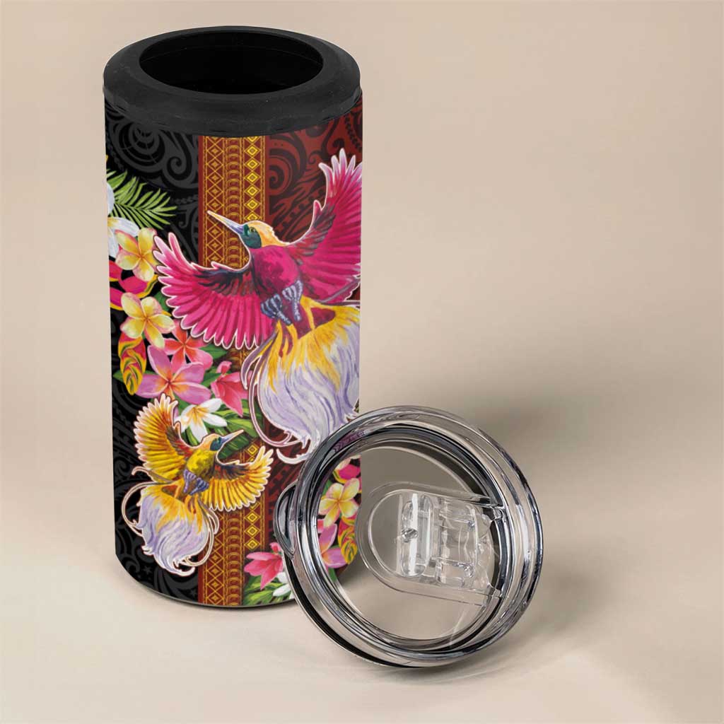 Papua New Guinea Birds and Frangipani 4 in 1 Can Cooler Tumbler Melanesian Art Tattoos - Polynesian Pride