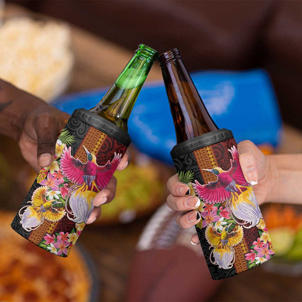 Papua New Guinea Birds and Frangipani 4 in 1 Can Cooler Tumbler Melanesian Art Tattoos - Polynesian Pride