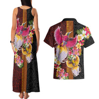 Papua New Guinea Birds and Frangipani Couples Matching Tank Maxi Dress and Hawaiian Shirt Melanesian Art Tattoos - Polynesian Pride