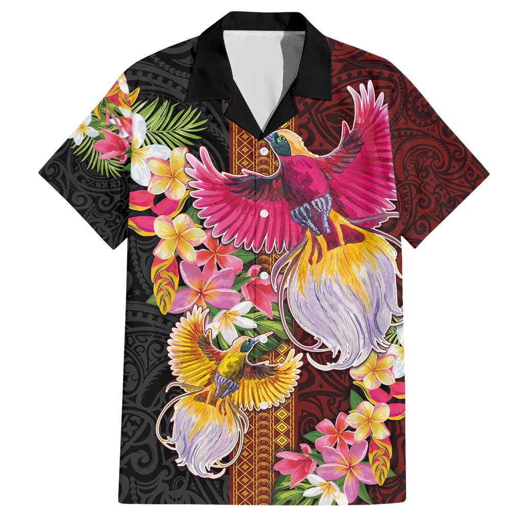 Papua New Guinea Birds and Frangipani Family Matching Off Shoulder Short Dress and Hawaiian Shirt Melanesian Art Tattoos - Polynesian Pride
