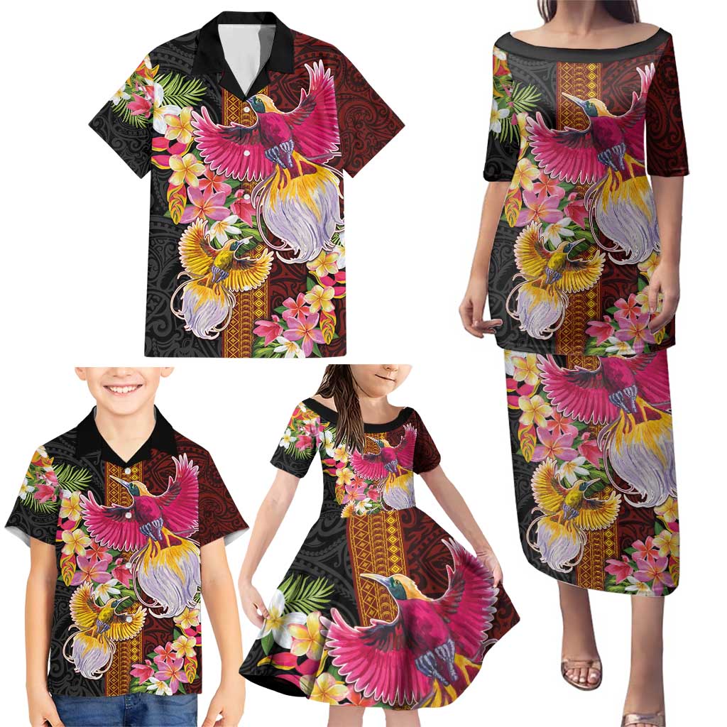 Papua New Guinea Birds and Frangipani Family Matching Puletasi and Hawaiian Shirt Melanesian Art Tattoos - Polynesian Pride