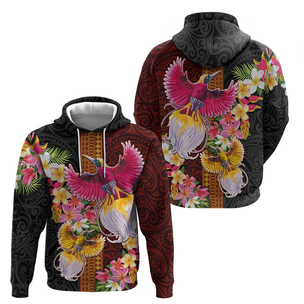 Papua New Guinea Birds and Frangipani Hoodie Melanesian Art Tattoos - Polynesian Pride