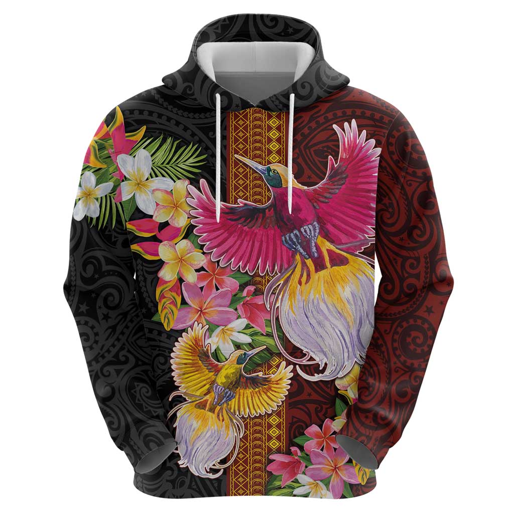 Papua New Guinea Birds and Frangipani Hoodie Melanesian Art Tattoos - Polynesian Pride