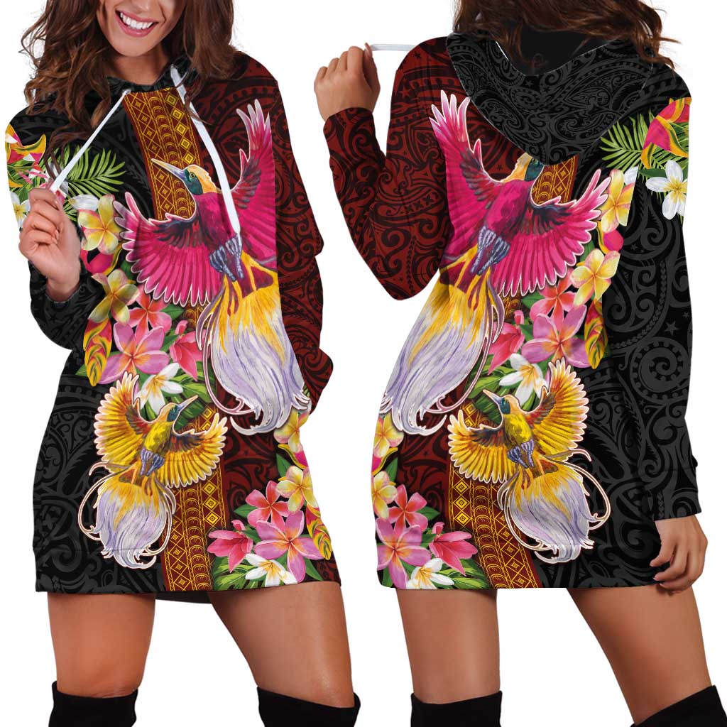 Papua New Guinea Birds and Frangipani Hoodie Dress Melanesian Art Tattoos - Polynesian Pride