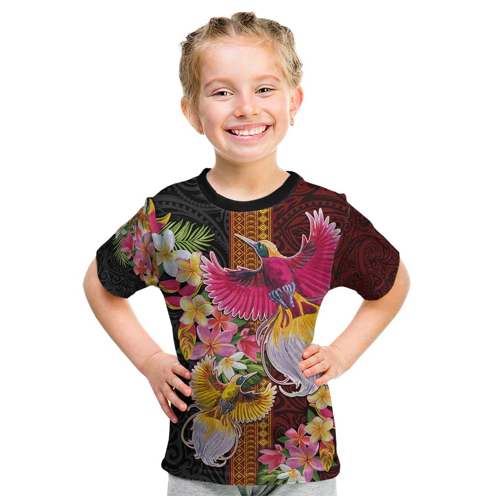 Papua New Guinea Birds and Frangipani Kid T Shirt Melanesian Art Tattoos - Polynesian Pride