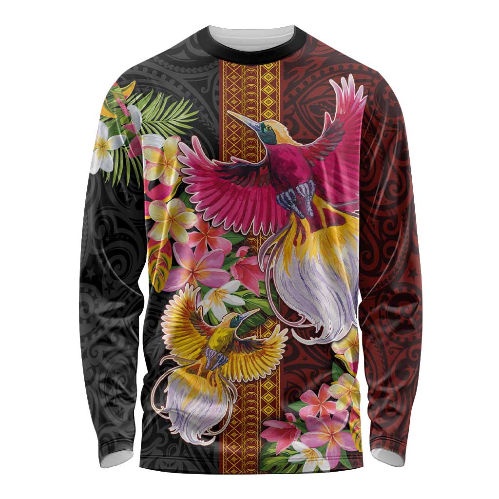 Papua New Guinea Birds and Frangipani Long Sleeve Shirt Melanesian Art Tattoos - Polynesian Pride