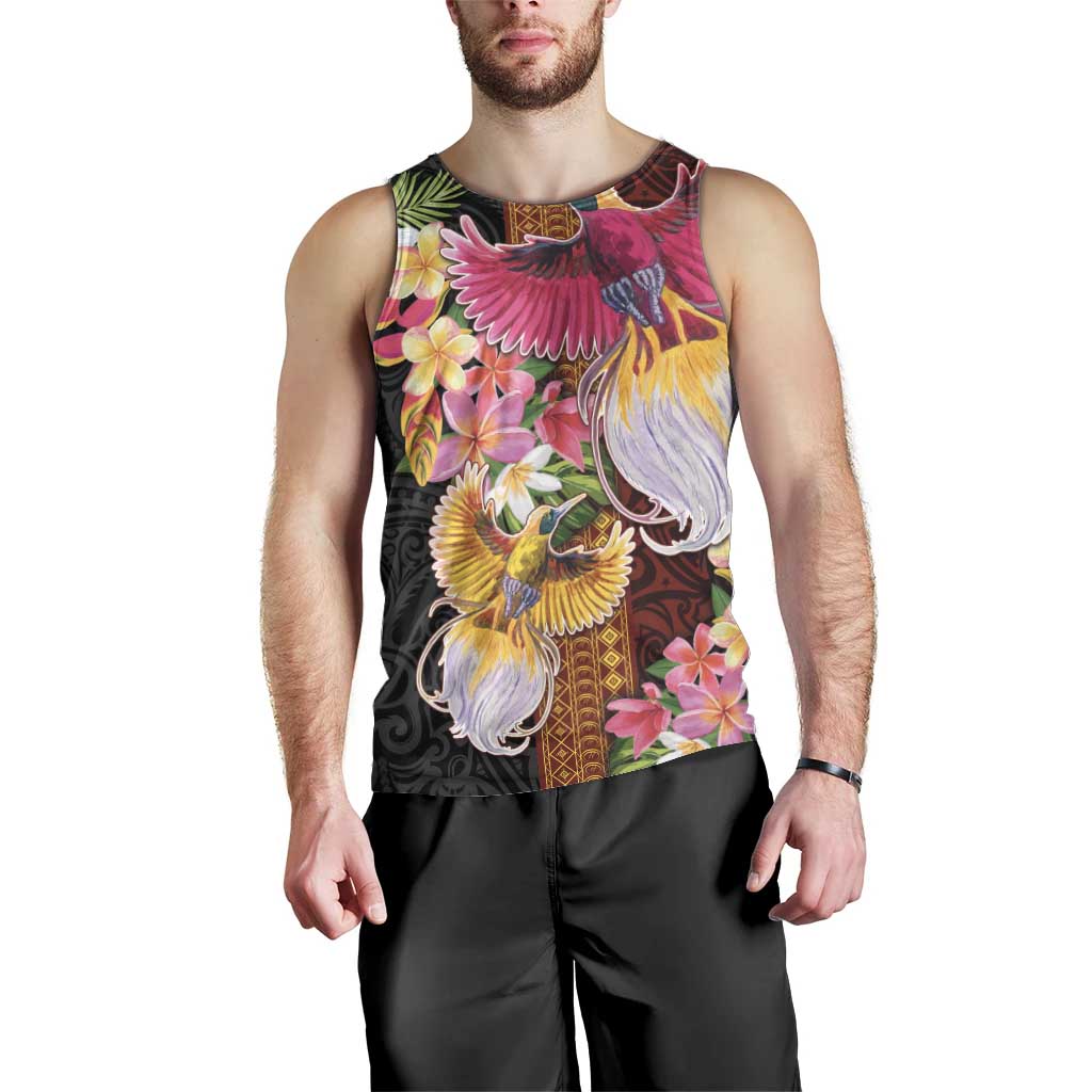 Papua New Guinea Birds and Frangipani Men Tank Top Melanesian Art Tattoos - Polynesian Pride