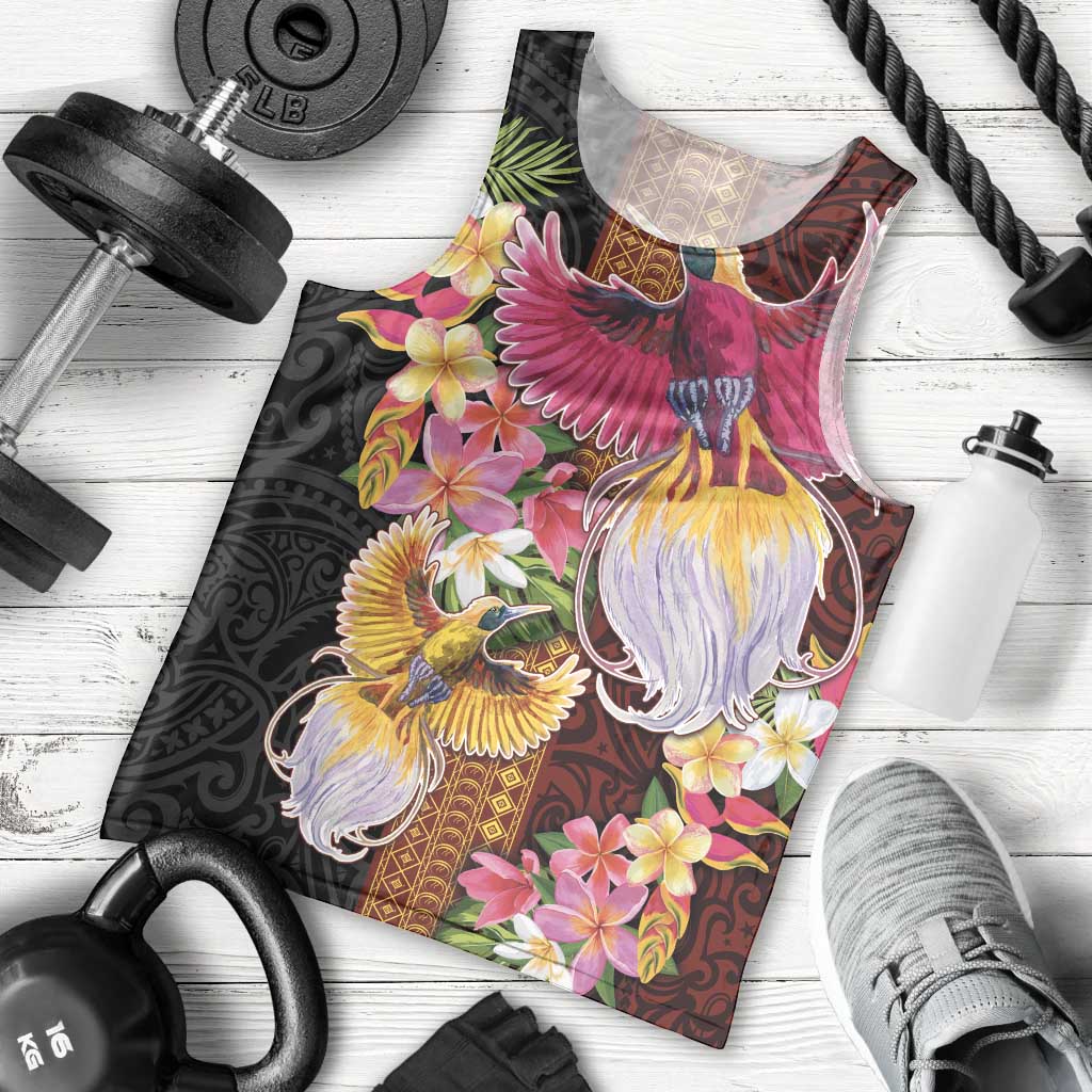 Papua New Guinea Birds and Frangipani Men Tank Top Melanesian Art Tattoos - Polynesian Pride