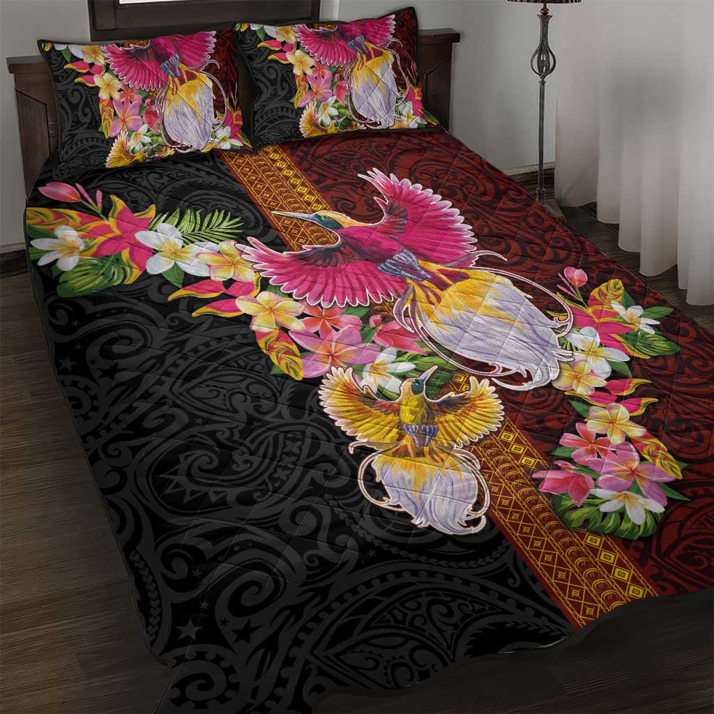 Papua New Guinea Birds and Frangipani Quilt Bed Set Melanesian Art Tattoos - Polynesian Pride