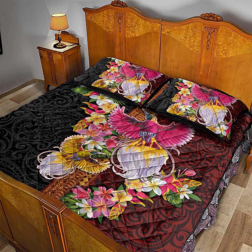 Papua New Guinea Birds and Frangipani Quilt Bed Set Melanesian Art Tattoos - Polynesian Pride