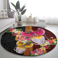 Papua New Guinea Birds and Frangipani Round Carpet Melanesian Art Tattoos - Polynesian Pride