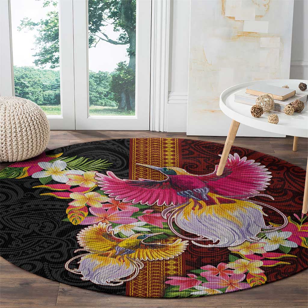 Papua New Guinea Birds and Frangipani Round Carpet Melanesian Art Tattoos - Polynesian Pride