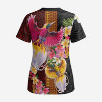 Papua New Guinea Birds and Frangipani Scrub Top Melanesian Art Tattoos - Polynesian Pride