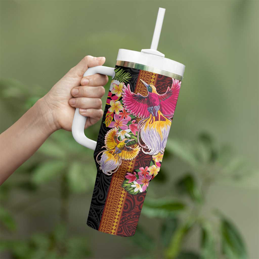 Papua New Guinea Birds and Frangipani Tumbler With Handle Melanesian Art Tattoos - Polynesian Pride