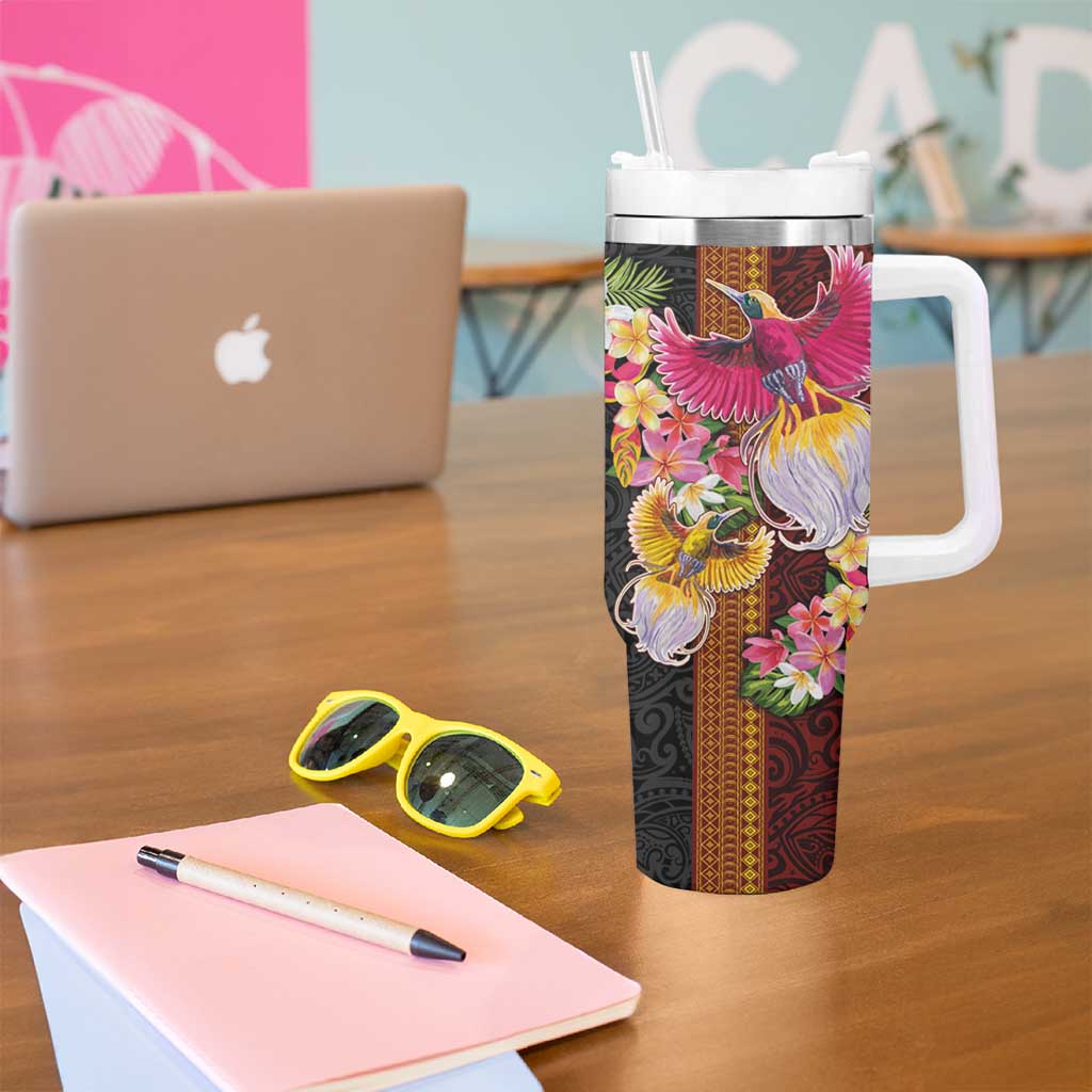 Papua New Guinea Birds and Frangipani Tumbler With Handle Melanesian Art Tattoos - Polynesian Pride