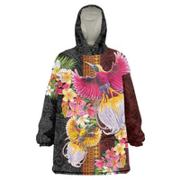 Papua New Guinea Birds and Frangipani Wearable Blanket Hoodie Melanesian Art Tattoos - Polynesian Pride
