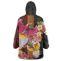 Papua New Guinea Birds and Frangipani Wearable Blanket Hoodie Melanesian Art Tattoos - Polynesian Pride