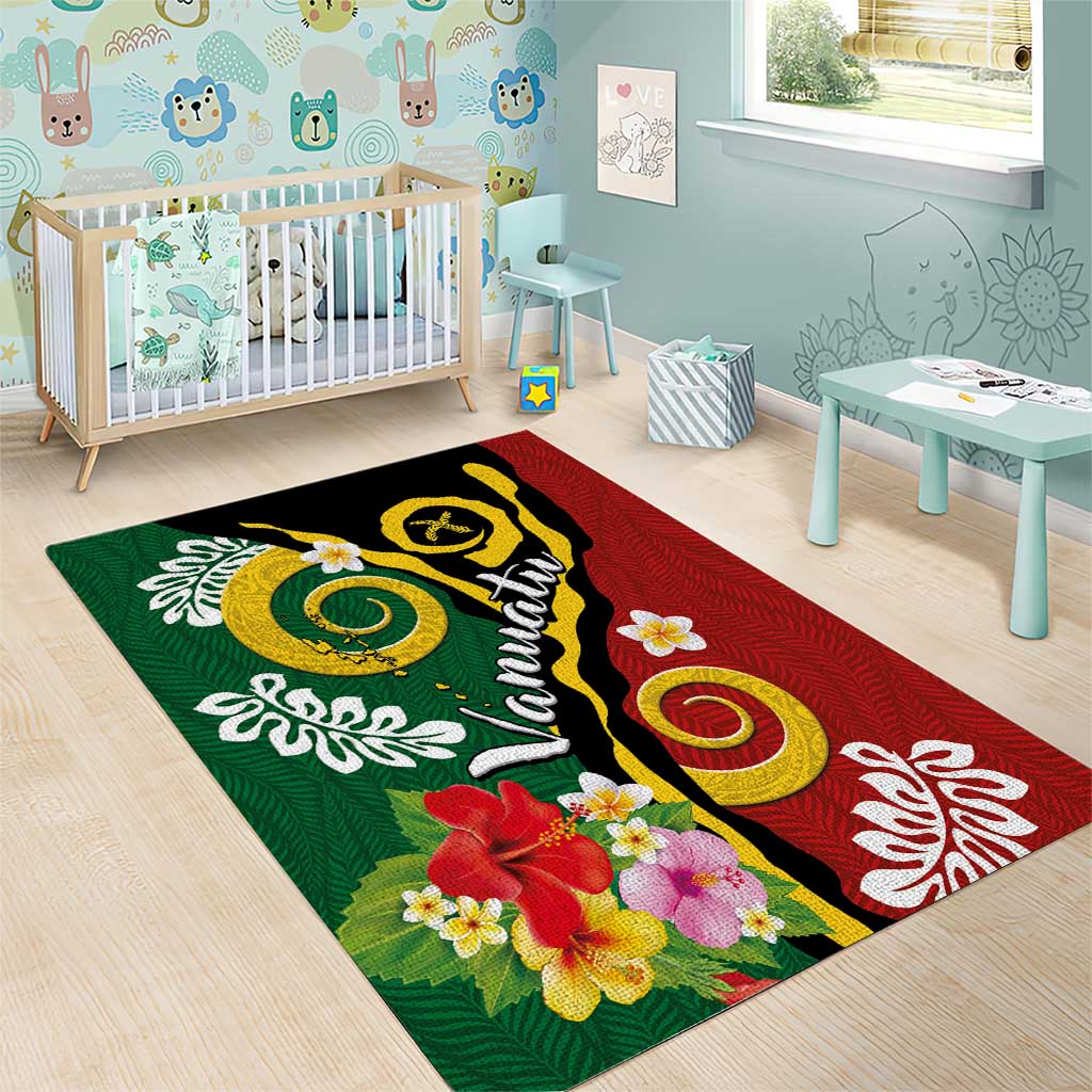 Melanesian Vanuatu Tribal Boar Tusk Area Rug Tropical Plants and Namele Motifs - Polynesian Pride