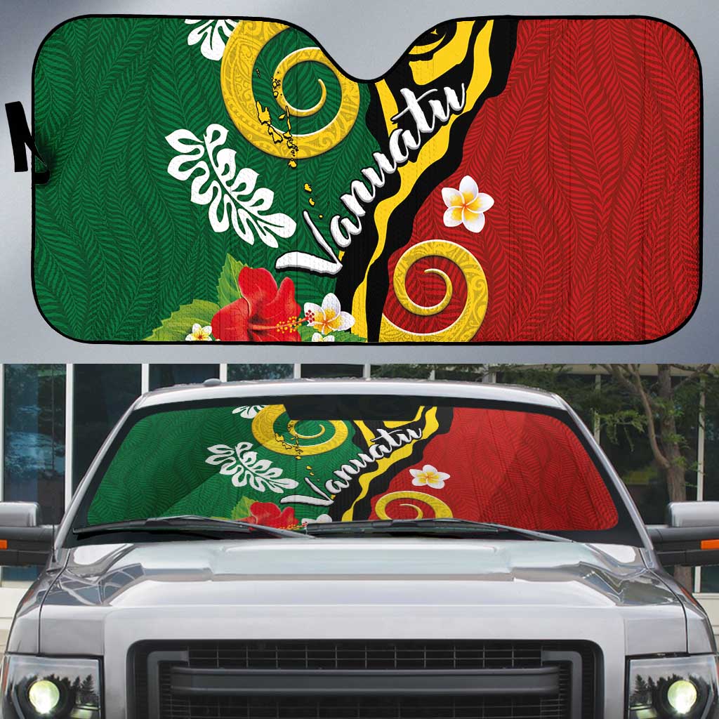 Melanesian Vanuatu Tribal Boar Tusk Auto Sun Shade Tropical Plants and Namele Motifs - Polynesian Pride