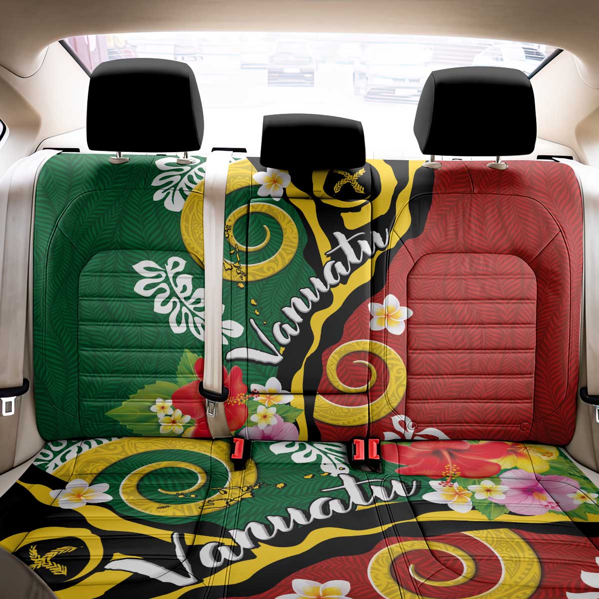 Melanesian Vanuatu Tribal Boar Tusk Back Car Seat Cover Tropical Plants and Namele Motifs LT03 - Polynesian Pride