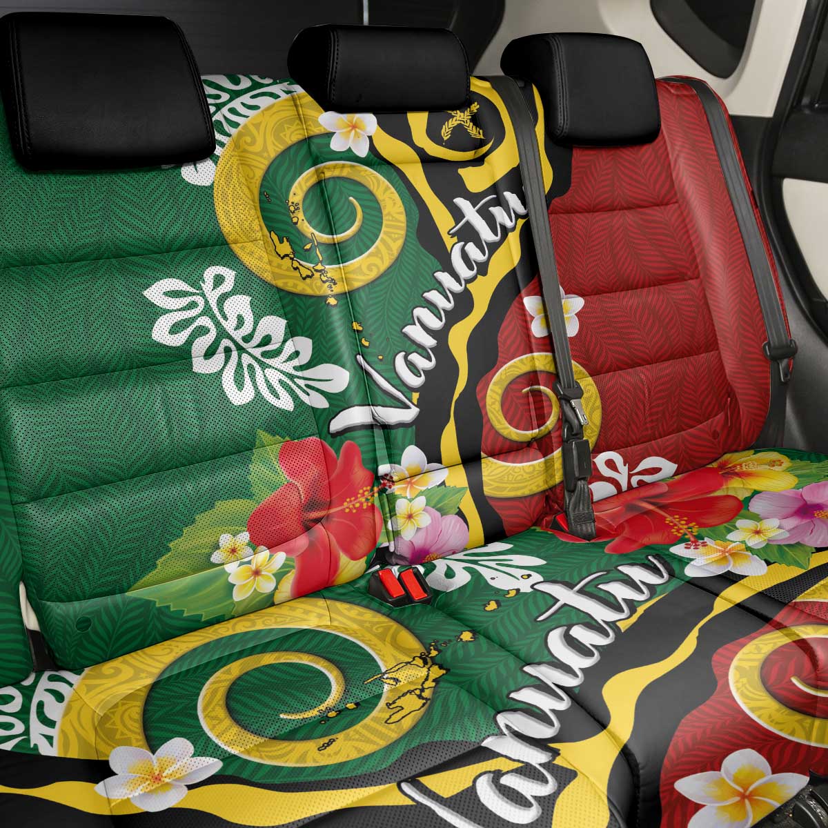 Melanesian Vanuatu Tribal Boar Tusk Back Car Seat Cover Tropical Plants and Namele Motifs LT03 - Polynesian Pride
