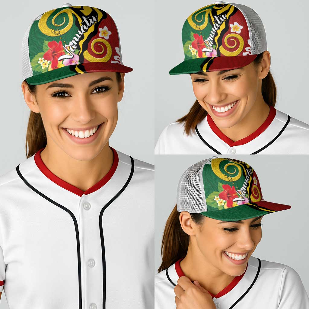 Melanesian Vanuatu Tribal Boar Tusk Baseball Net Cap Tropical Plants and Namele Motifs - Polynesian Pride