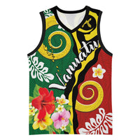 Melanesian Vanuatu Tribal Boar Tusk Basketball Jersey Tropical Plants and Namele Motifs LT03 Unisex Green - Polynesian Pride