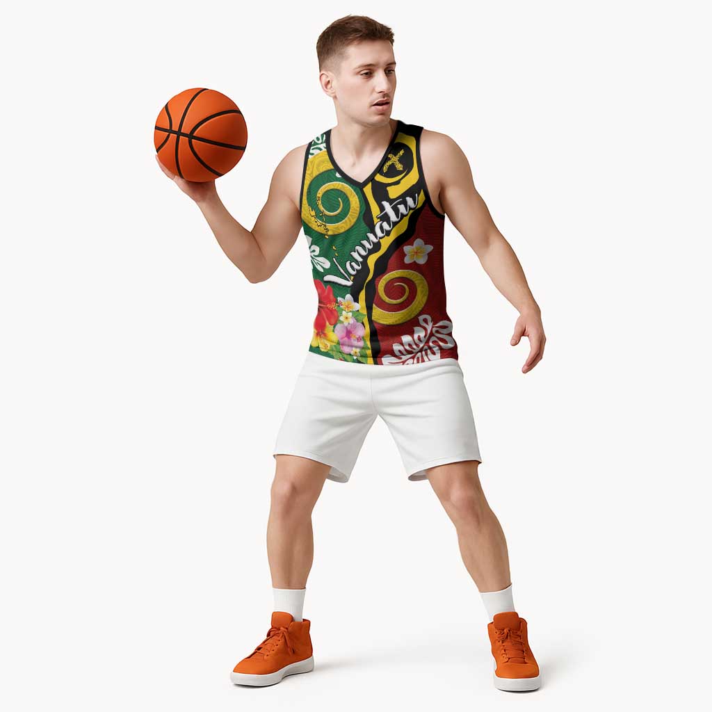 Melanesian Vanuatu Tribal Boar Tusk Basketball Jersey Tropical Plants and Namele Motifs LT03 - Polynesian Pride