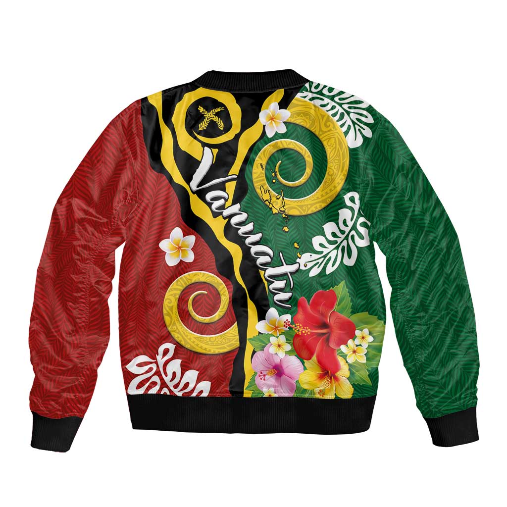 Melanesian Vanuatu Tribal Boar Tusk Bomber Jacket Tropical Plants and Namele Motifs - Polynesian Pride