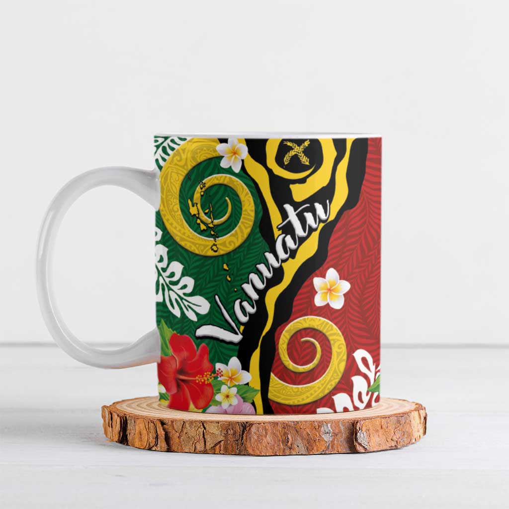 Melanesian Vanuatu Tribal Boar Tusk Ceramic Mug Tropical Plants and Namele Motifs - Polynesian Pride