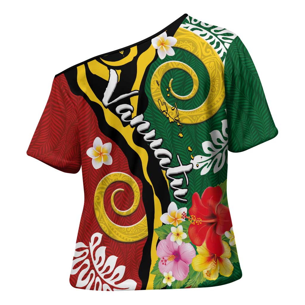 Melanesian Vanuatu Tribal Boar Tusk Cross Shoulder Shirt Tropical Plants and Namele Motifs LT03 - Polynesian Pride