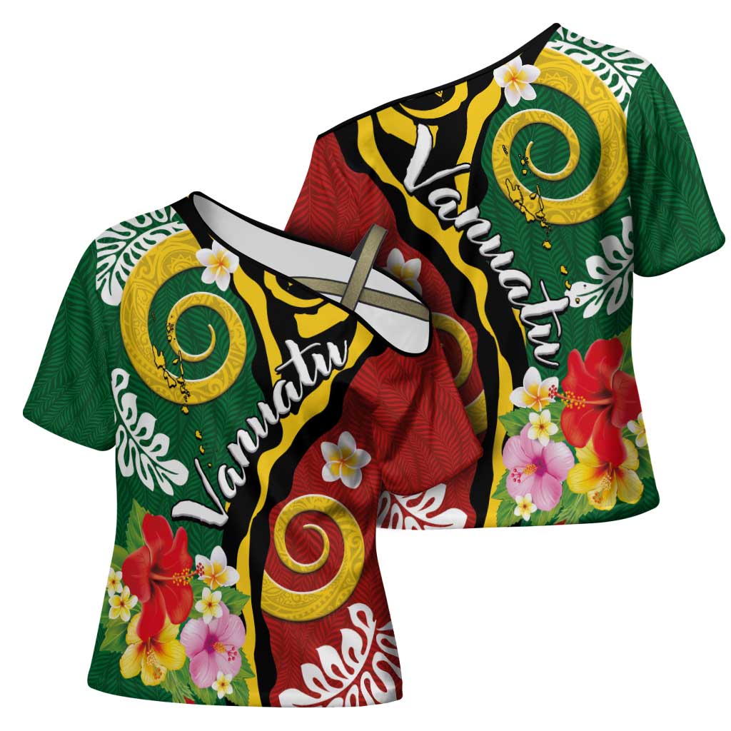 Melanesian Vanuatu Tribal Boar Tusk Cross Shoulder Shirt Tropical Plants and Namele Motifs LT03 - Polynesian Pride