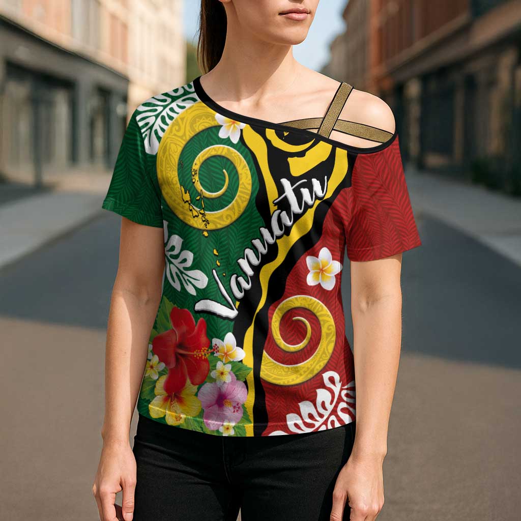 Melanesian Vanuatu Tribal Boar Tusk Cross Shoulder Shirt Tropical Plants and Namele Motifs LT03 - Polynesian Pride