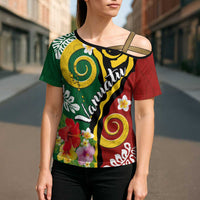 Melanesian Vanuatu Tribal Boar Tusk Cross Shoulder Shirt Tropical Plants and Namele Motifs LT03 - Polynesian Pride