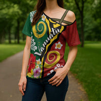 Melanesian Vanuatu Tribal Boar Tusk Cross Shoulder Shirt Tropical Plants and Namele Motifs LT03 - Polynesian Pride