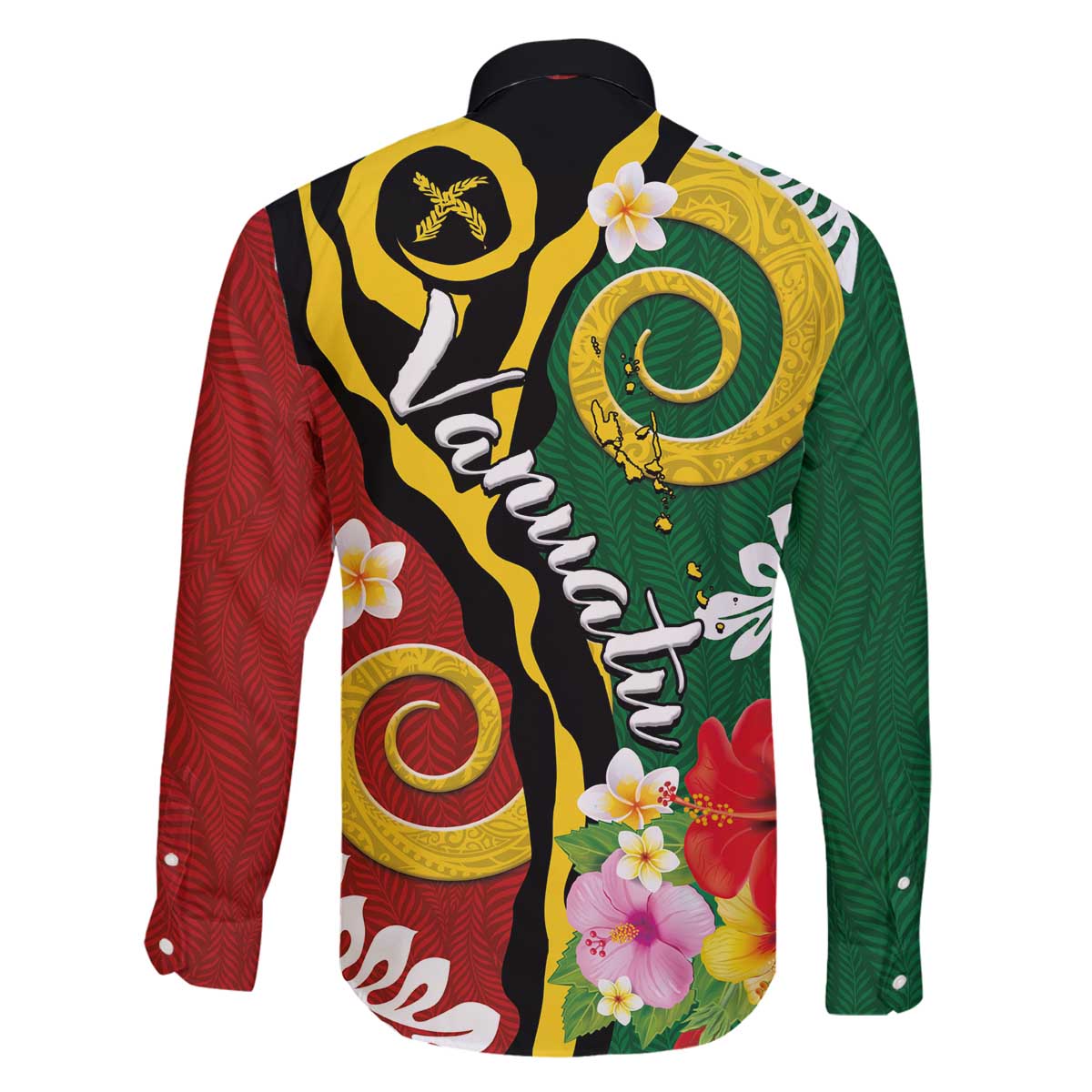 Melanesian Vanuatu Tribal Boar Tusk Family Matching Off The Shoulder Long Sleeve Dress and Hawaiian Shirt Tropical Plants and Namele Motifs - Polynesian Pride