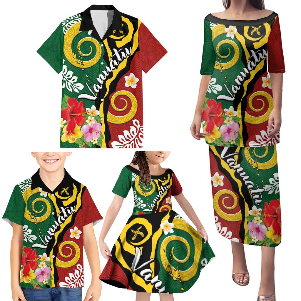 Melanesian Vanuatu Tribal Boar Tusk Family Matching Puletasi and Hawaiian Shirt Tropical Plants and Namele Motifs LT03 - Polynesian Pride