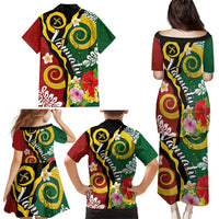 Melanesian Vanuatu Tribal Boar Tusk Family Matching Puletasi and Hawaiian Shirt Tropical Plants and Namele Motifs LT03 - Polynesian Pride