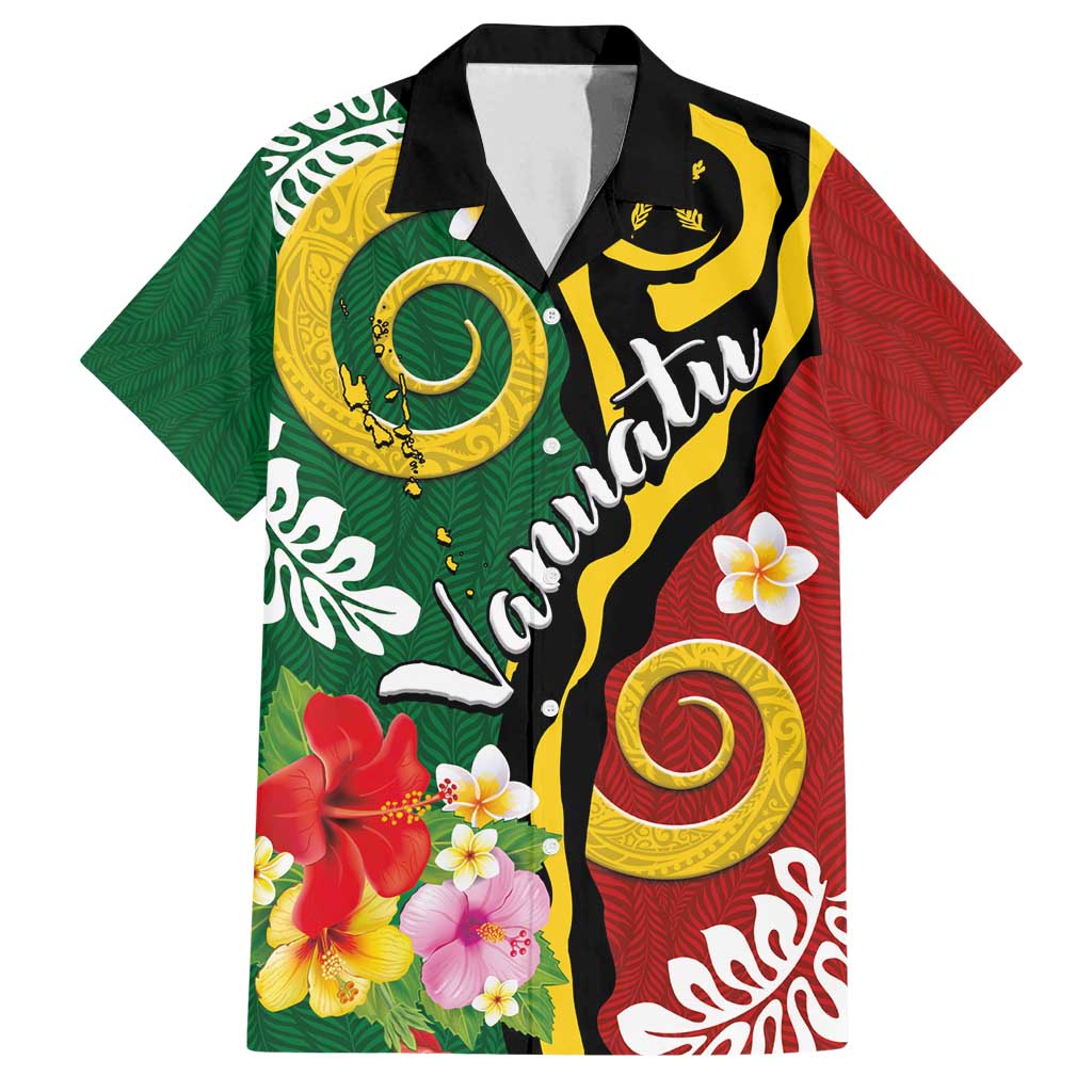 Melanesian Vanuatu Tribal Boar Tusk Family Matching Puletasi and Hawaiian Shirt Tropical Plants and Namele Motifs LT03 Dad's Shirt - Short Sleeve Green - Polynesian Pride