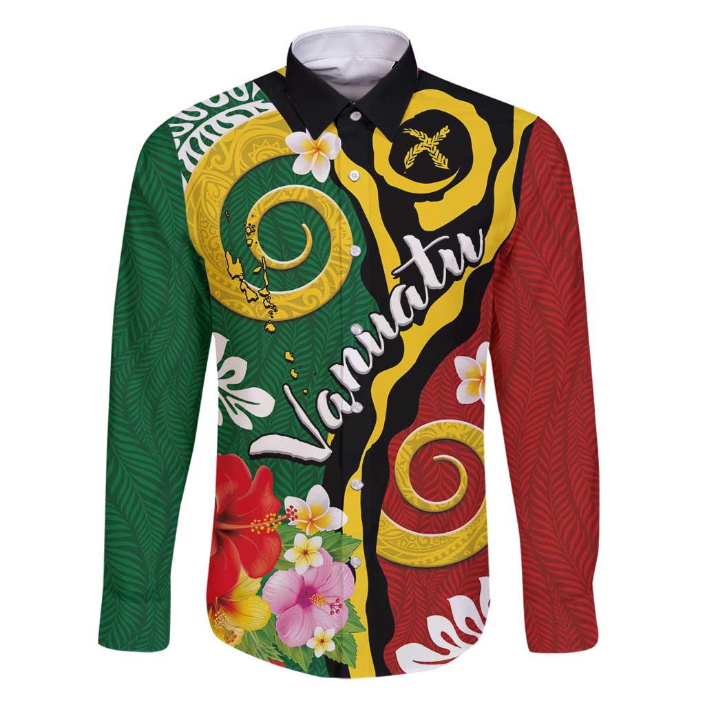 Melanesian Vanuatu Tribal Boar Tusk Family Matching Puletasi and Hawaiian Shirt Tropical Plants and Namele Motifs LT03 Dad's Shirt - Long Sleeve Green - Polynesian Pride