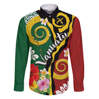 Melanesian Vanuatu Tribal Boar Tusk Family Matching Puletasi and Hawaiian Shirt Tropical Plants and Namele Motifs LT03 Dad's Shirt - Long Sleeve Green - Polynesian Pride