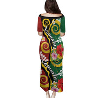 Melanesian Vanuatu Tribal Boar Tusk Family Matching Puletasi and Hawaiian Shirt Tropical Plants and Namele Motifs LT03 - Polynesian Pride