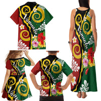 Melanesian Vanuatu Tribal Boar Tusk Family Matching Tank Maxi Dress and Hawaiian Shirt Tropical Plants and Namele Motifs - Polynesian Pride