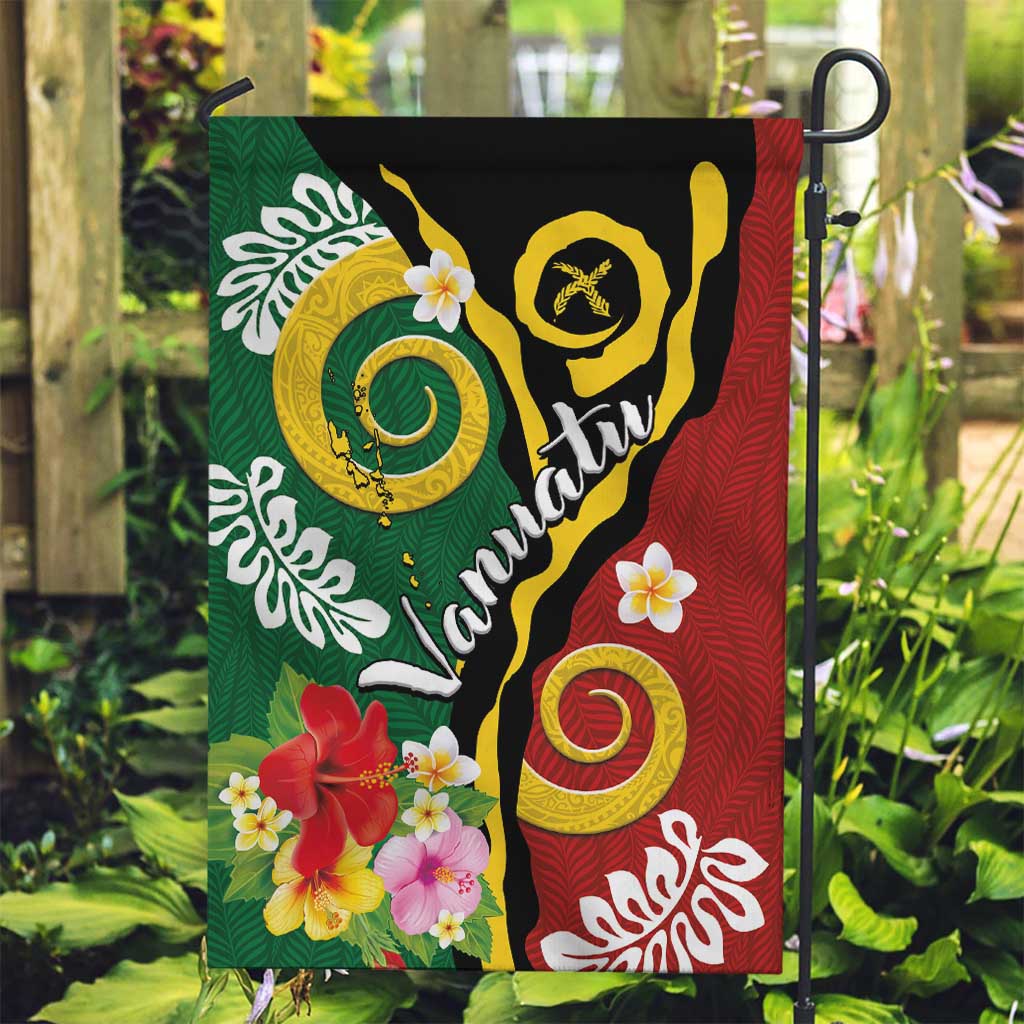 Melanesian Vanuatu Tribal Boar Tusk Garden Flag Tropical Plants and Namele Motifs - Polynesian Pride