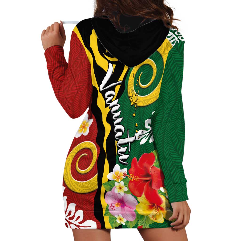 Melanesian Vanuatu Tribal Boar Tusk Hoodie Dress Tropical Plants and Namele Motifs - Polynesian Pride